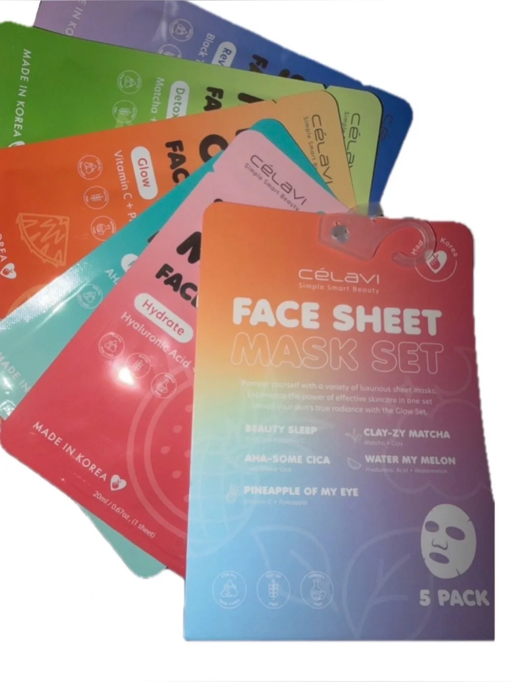 NIB Célavi 5-Piece Glow Face Sheet Mask Set